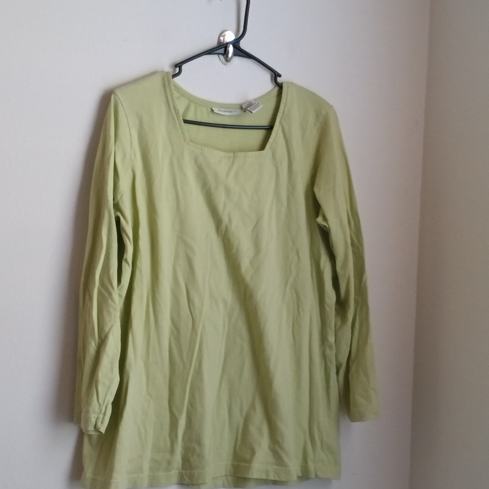 Roaman's Blouse Women L Light Green Long Sleeve Top Casual Versatile Academia